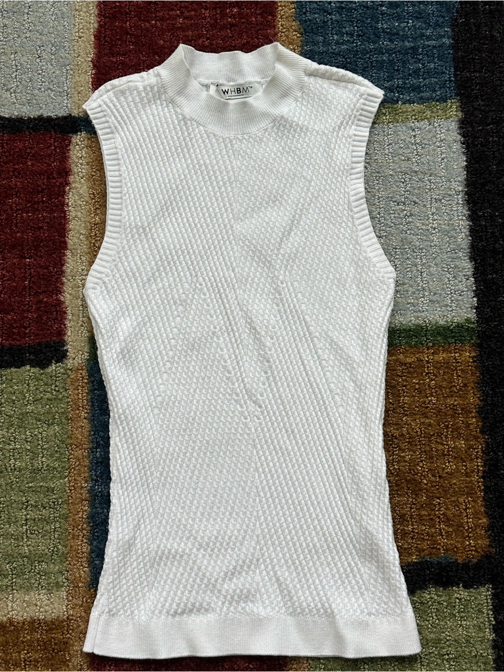 White House Black Market White Sleeveless Mock Neck Textured soft Knit Tank
